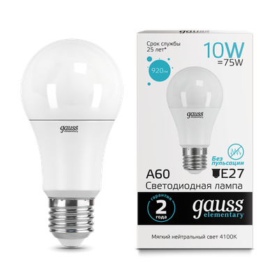 Лампа Gauss Elementary A60 10W 920lm 4100K Е27 LED / 23220