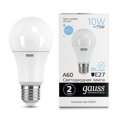Лампа Gauss Elementary A60 10W 950lm 6500K Е27 LED / 23230