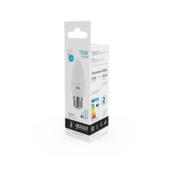 Лампа Gauss Elementary Свеча 10W 750lm 4100K E27 LED / 30220