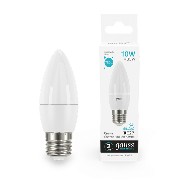 Лампа Gauss Elementary Свеча 10W 750lm 4100K E27 LED / 30220