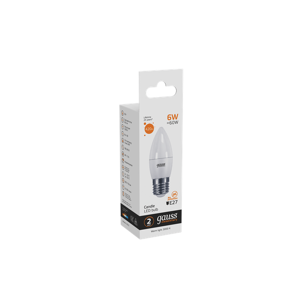 Лампа Gauss Elementary Свеча 6W 420lm 3000K Е27 LED / 33216