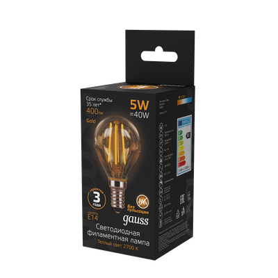 Лампа Gauss Filament Шар 5W 400lm 2700К Е14 Golden LED / 105801005