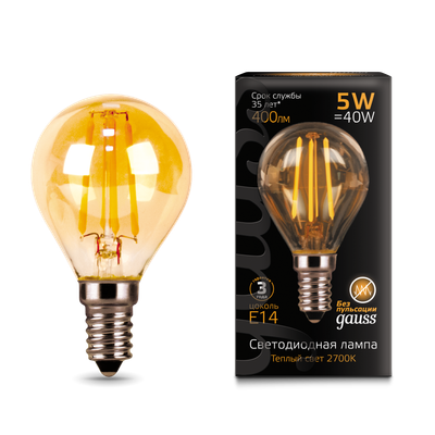 Лампа Gauss Filament Шар 5W 400lm 2700К Е14 Golden LED / 105801005