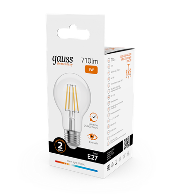 Лампа Gauss Filament Elementary А60 9W 710lm 2700К Е27 LED / 22219