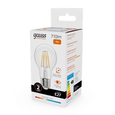 Лампа Gauss Filament Elementary А60 9W 710lm 2700К Е27 LED / 22219