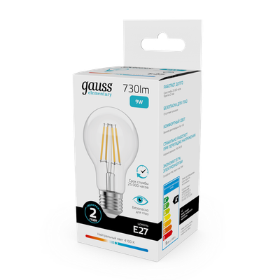 Лампа Gauss Filament Elementary А60 9W 730lm 4100К Е27 LED / 22229
