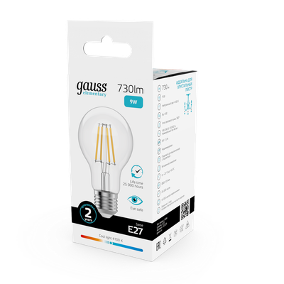 Лампа Gauss Filament Elementary А60 9W 730lm 4100К Е27 LED / 22229