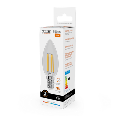 Лампа Gauss Filament Elementary Свеча 10W 650lm 2700К Е14 LED / 32110
