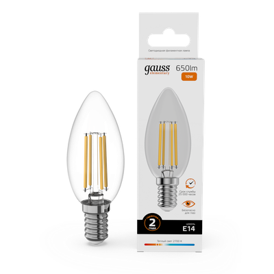 Лампа Gauss Filament Elementary Свеча 10W 650lm 2700К Е14 LED / 32110