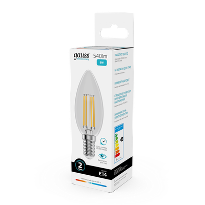 Лампа Gauss Filament Elementary Свеча 8W 540lm 4100К Е14 LED / 32128