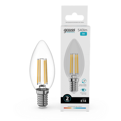 Лампа Gauss Filament Elementary Свеча 8W 540lm 4100К Е14 LED / 32128