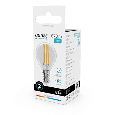Лампа Gauss Filament Elementary Шар 10W 670lm 4100К Е14 LED / 52120
