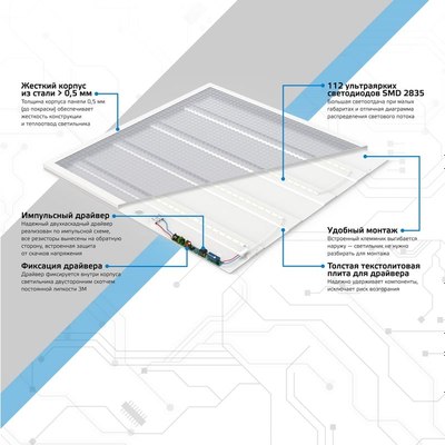 Панель светодиодная Gauss 48W 4600lm 6500K IP20 призма LED / 842123345