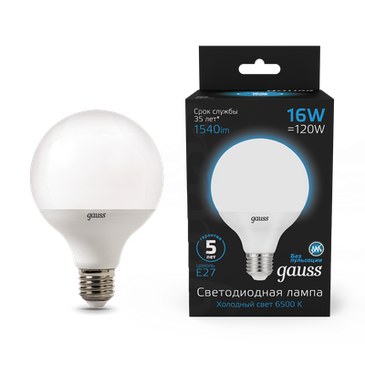 Лампа Gauss G95 16W 1540lm 6500K E27 LED /105102316