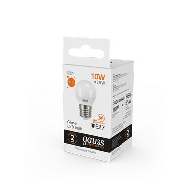 Лампа Gauss Elementary Шар 10W 710lm 3000K Е27 LED / 53210