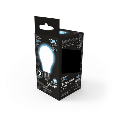 Лампа Gauss Filament А60 10W 860lm 4100К Е27 Milky LED / 102202210