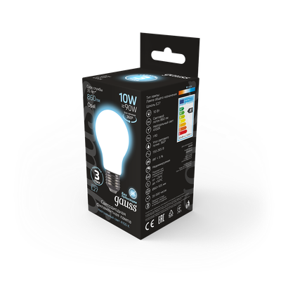 Лампа Gauss Filament А60 10W 860lm 4100К Е27 Milky LED / 102202210