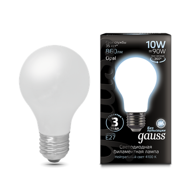 Лампа Gauss Filament А60 10W 860lm 4100К Е27 Milky LED / 102202210