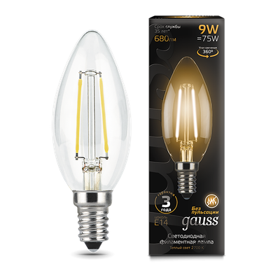 Лампа Gauss Filament Свеча 9W 680lm 2700К Е14 LED / 103801109
