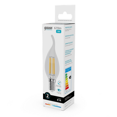 Лампа Gauss Filament Elementary Свеча 10W 670lm 4100К Е14 LED / 42120