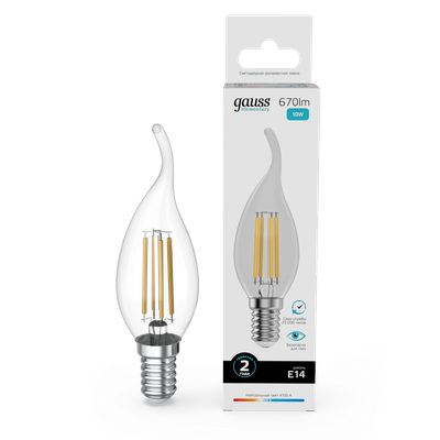 Лампа Gauss Filament Elementary Свеча 10W 670lm 4100К Е14 LED / 42120