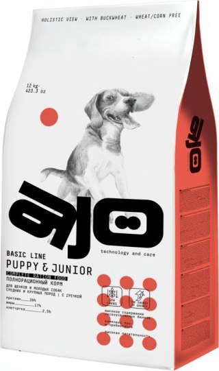 Сухой корм для собак AJO Dog Puppy & Junior с гречкой для средних и крупных пород - фото
