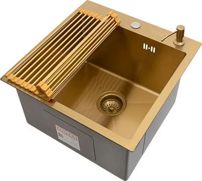 Мойка кухонная Arfeka Eco AR 45x50 + RM AR + DS AR (золото, с аксессуарами) - фото