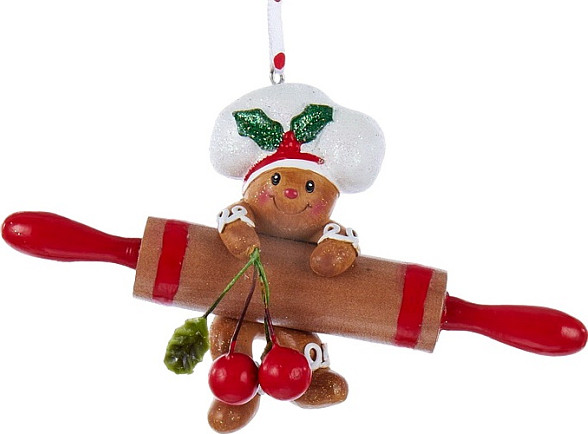 Елочная игрушка Kurt S. Adler Christmas 2024. Пряничный человечек со скалкой / H5024_1 - фото