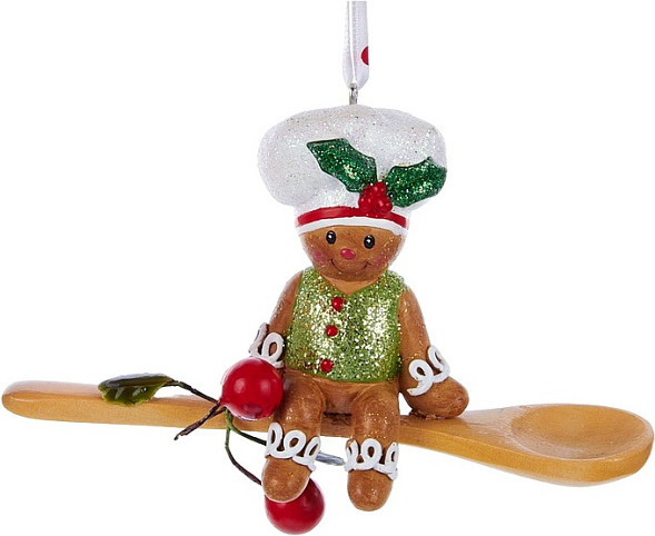 Елочная игрушка Kurt S. Adler Christmas 2024. Пряничный человечек с ложкой / H5024_3 - фото