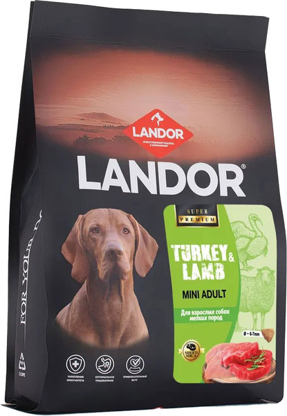 Сухой корм для собак Landor Для взрослых собак мелких пород c индейкой и ягненком / L1040 - фото