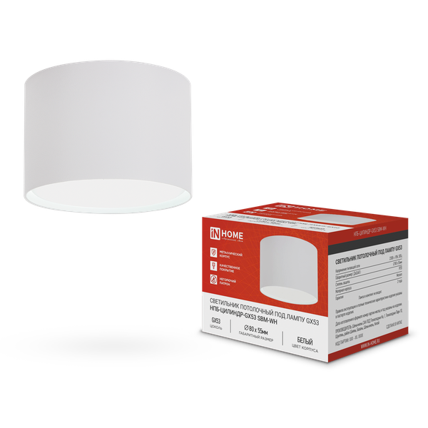 Потолочный светильник INhome НПБ-Цилиндр-GX53 SBM-WH 80x55м / 4690612056395