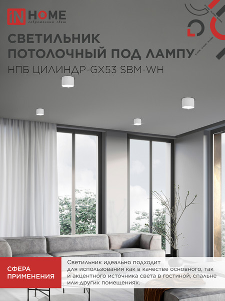 Потолочный светильник INhome НПБ-Цилиндр-GX53 SBM-WH 80x55м / 4690612056395