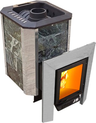 Печь-каменка Пегас 16 чугун со стеклом в камне змеевик - фото