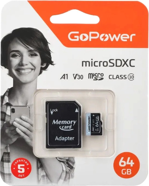 Карта памяти GoPower microSD 64GB Class10 / 00-00025676 - фото