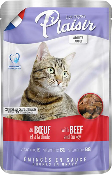 Влажный корм для кошек Plaisir с говядиной и индейкой в соусе - фото