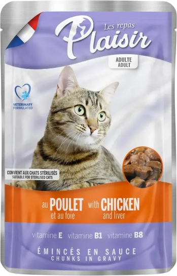 Влажный корм для кошек Plaisir с курицей и печенью в соусе - фото