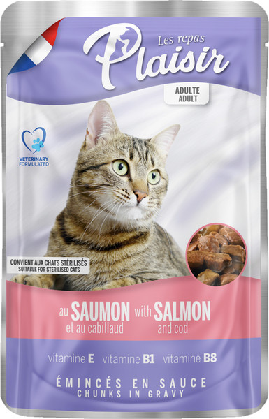 Влажный корм для кошек Plaisir с лососем и треской в соусе - фото