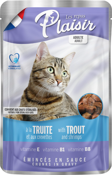 Влажный корм для кошек Plaisir с форелью и креветкой в соусе - фото