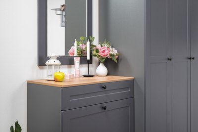 Тумба для обуви Mobi Остин 16.121 (серый графит 0162 РЕ/дуб золотой Craft/графит ZB 856-2)