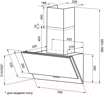 Вытяжка наклонная Krona Olly 600 PB / 00023355