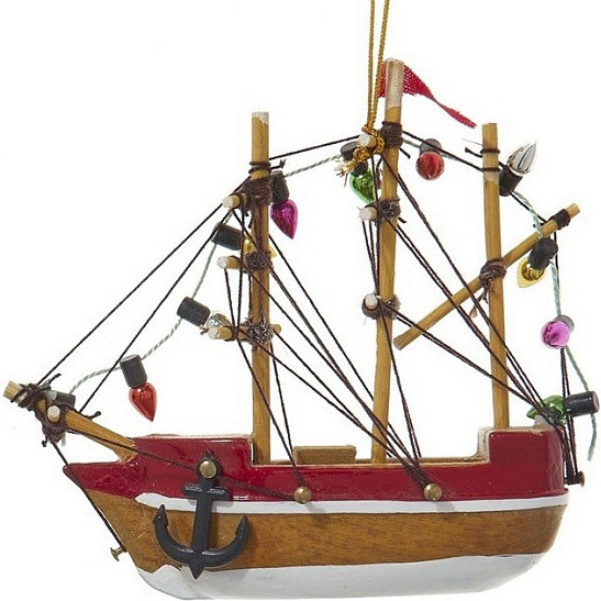 Елочная игрушка Kurt S. Adler Christmas 2024. Корабль с красной полосой / D4488_1 - фото
