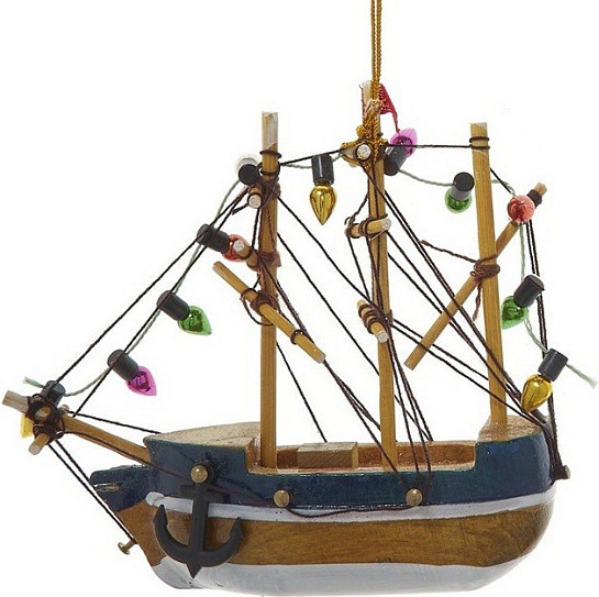 Елочная игрушка Kurt S. Adler Christmas 2024. Корабль с синей полосой / D4488_2 - фото