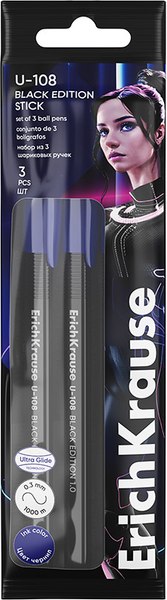 Набор шариковых ручек Erich Krause U-108 Stick Black Edition 1.0 Ultra Glide Technology / 61021 - фото