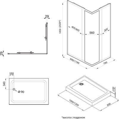 Душевой уголок Triton Вента БВ Вельвет 120х80