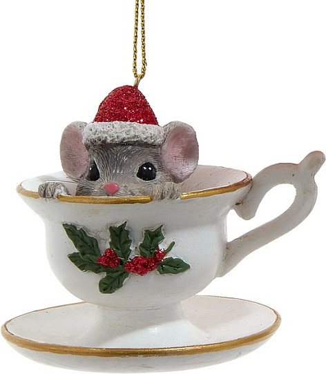 Елочная игрушка Kurt S. Adler Christmas 2024. Мышка в чашке / E0964_1 - фото