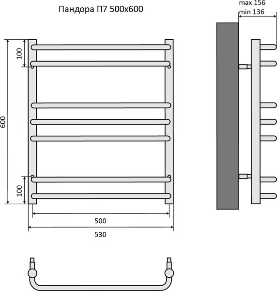 Полотенцесушитель водяной Aquatek Пандора П7 500x600 / AQ RRС0760CH