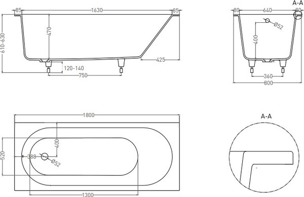 Ванна акриловая LoveForm Lofo 180x80 Solid Surface UM12322
