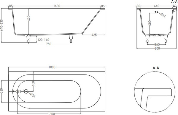 Ванна акриловая LoveForm Lofo 180x80 Gelcoat UM12312