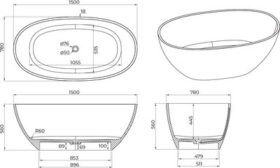 Ванна из искусственного камня IVA BS101150E