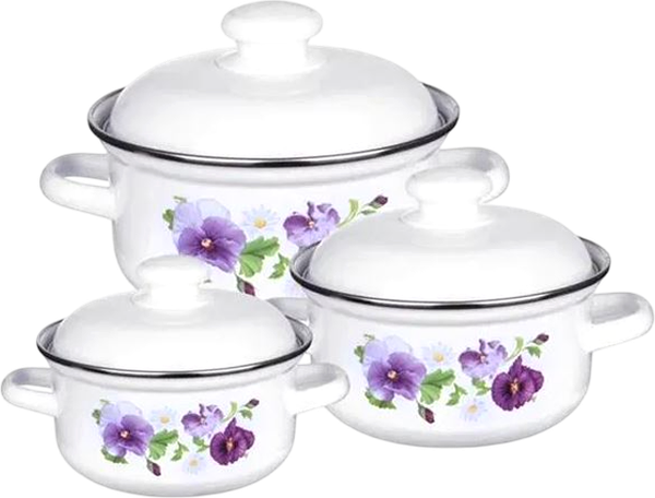 Набор кастрюль Лысьвенские эмали Анютины глазки 124АП2/4 - фото